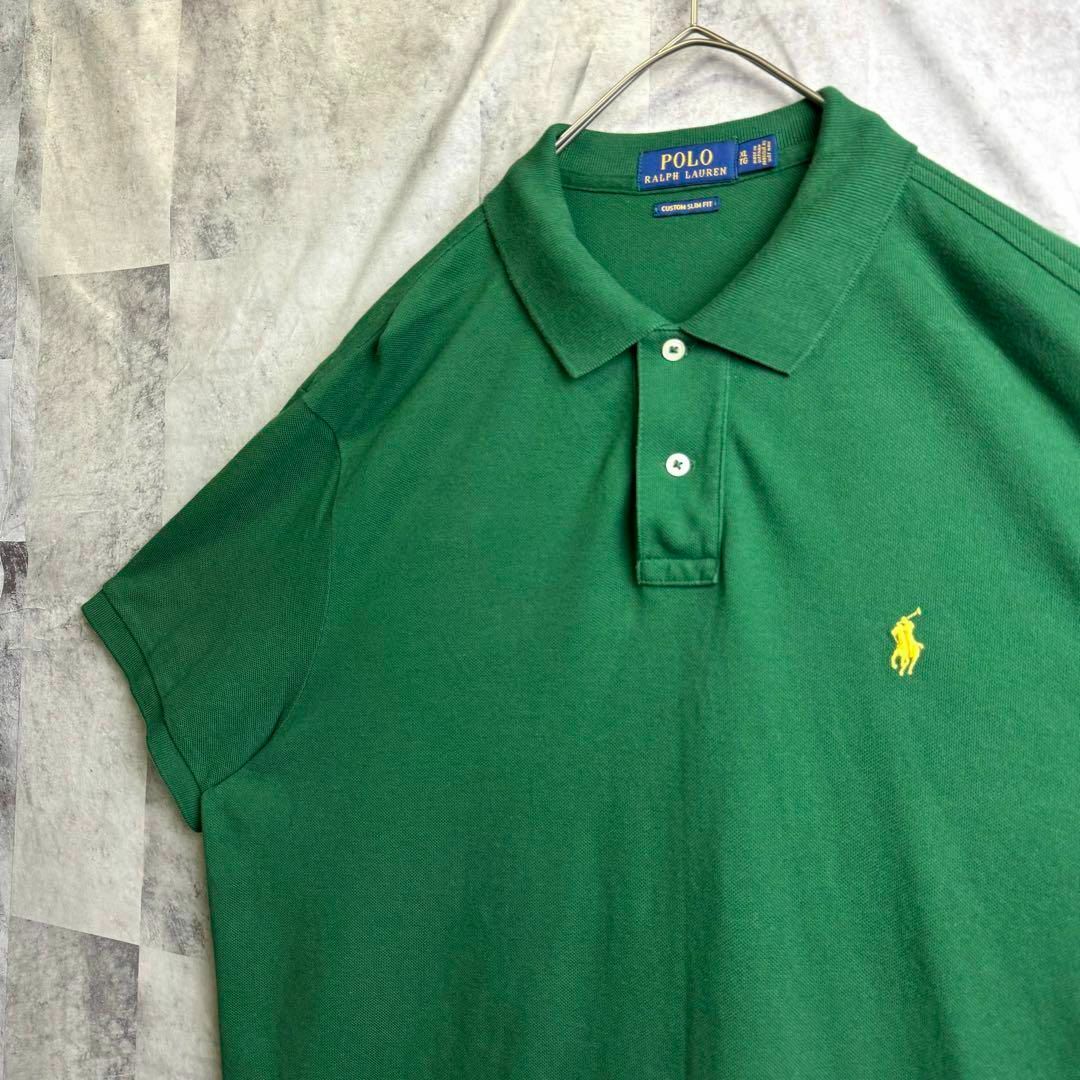 POLO RALPH LAUREN(ポロラルフローレン)の美品 ポロラルフローレン 鹿子ポロシャツ 半袖 ポニー刺繍ロゴ グリーン XL メンズのトップス(ポロシャツ)の商品写真