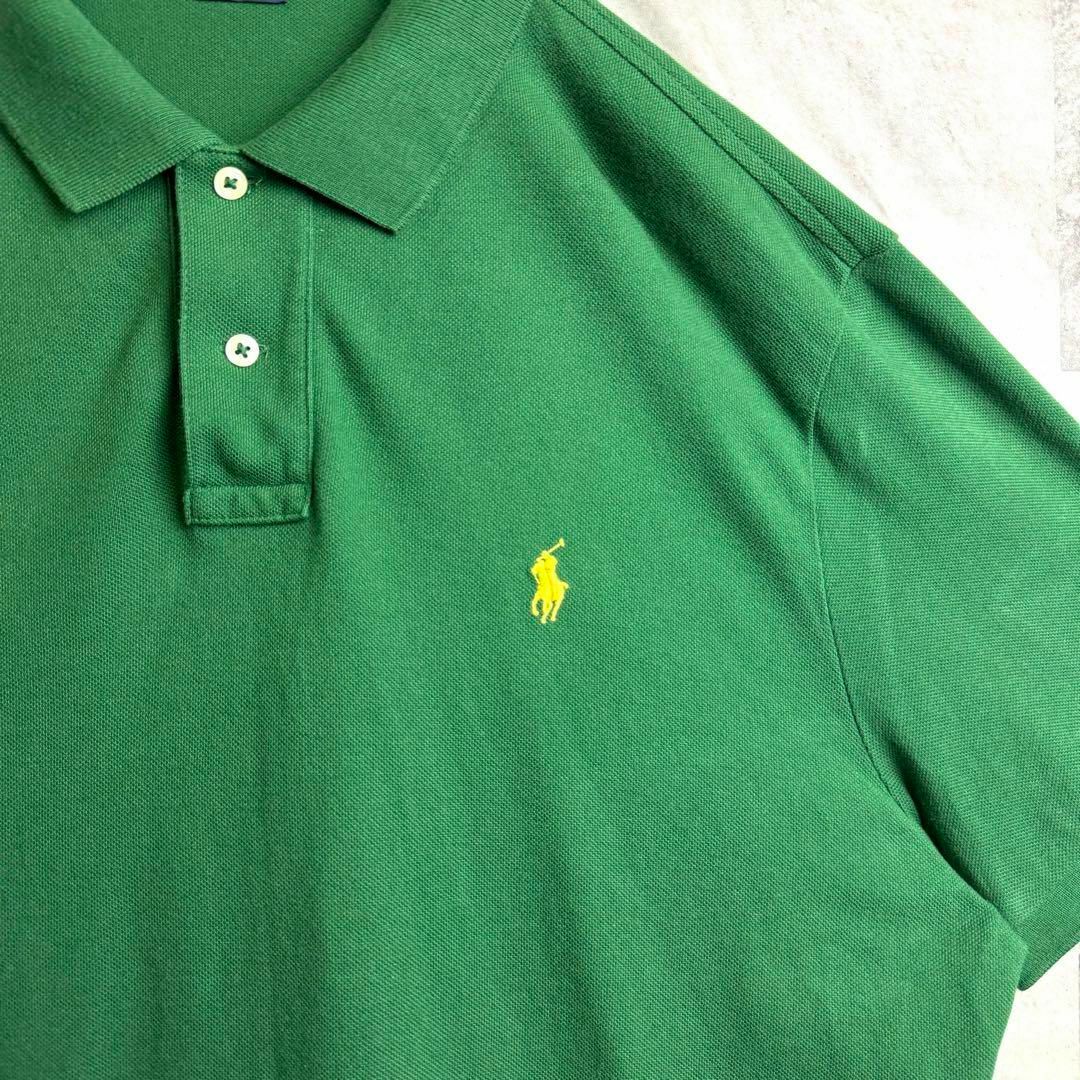 POLO RALPH LAUREN(ポロラルフローレン)の美品 ポロラルフローレン 鹿子ポロシャツ 半袖 ポニー刺繍ロゴ グリーン XL メンズのトップス(ポロシャツ)の商品写真