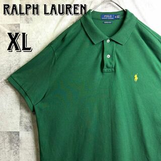 ポロラルフローレン(POLO RALPH LAUREN)の美品 ポロラルフローレン 鹿子ポロシャツ 半袖 ポニー刺繍ロゴ グリーン XL(ポロシャツ)