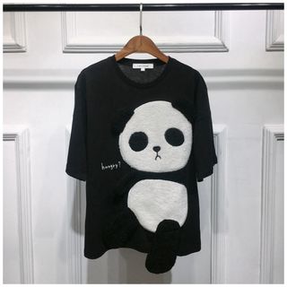 バンダ 半袖 Tシャツ ビッグシルエット ブラック　オーバーサイズ　クロ　黒　L(Tシャツ(半袖/袖なし))