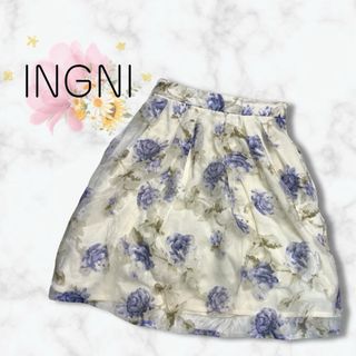 イング(INGNI)のイング＊花柄オーガンジーフレアスカート　膝丈　レディース　M(ひざ丈スカート)