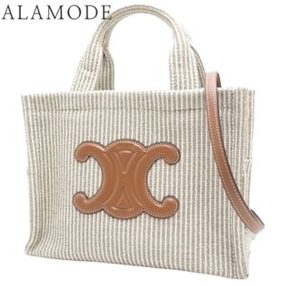 セリーヌ(celine)のCELINE(セリーヌ) スモール カバ タイス ハンドバッグ 2WAY ショルダー 肩掛け ストライプ カーフ テキスタイル ベージュ オフホワイトアイボリー ゴールド金具 199162FEE.02BG レディース 40802097074【中古】【アラモード】(ハンドバッグ)