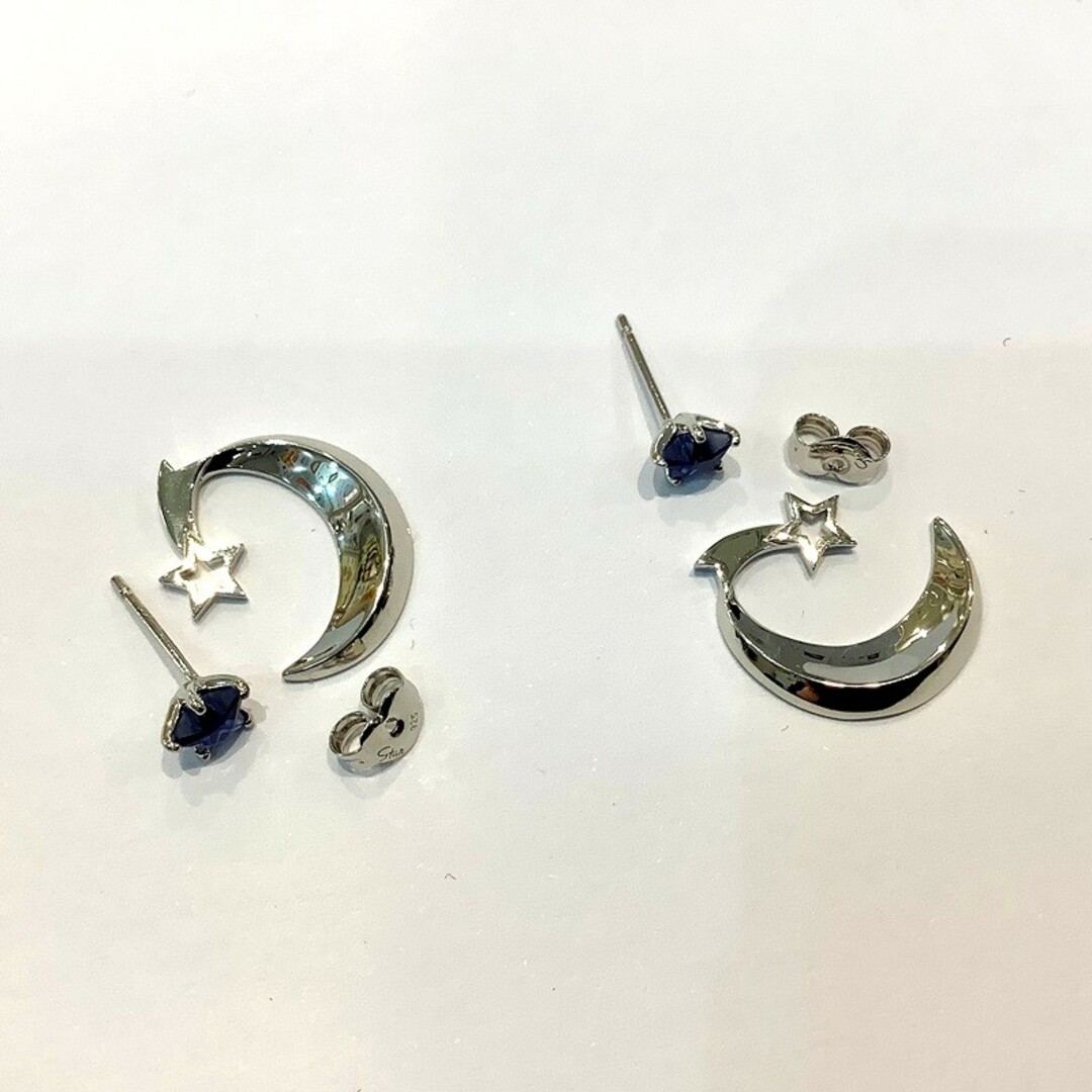 STAR JEWELRY(スタージュエリー)のスタージュエリー（Star Jewelry）クレセントムーン＆スターシルバー ピアス 　約3.0ｇ 三日月＆星　 ブルーストーン　取り外し可 【中古】KB－8460 レディースのアクセサリー(ピアス)の商品写真