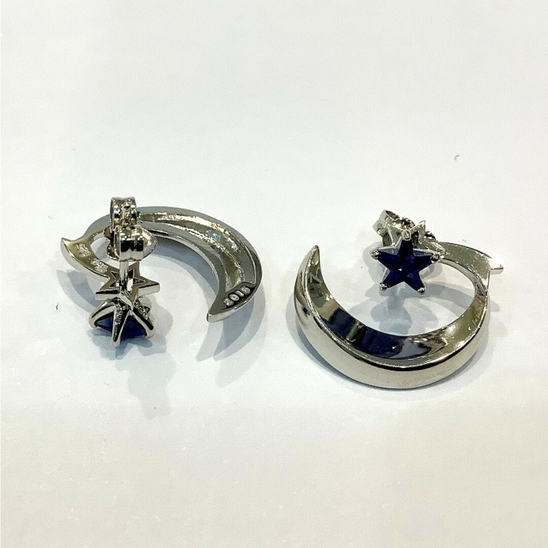 STAR JEWELRY(スタージュエリー)のスタージュエリー（Star Jewelry）クレセントムーン＆スターシルバー ピアス 　約3.0ｇ 三日月＆星　 ブルーストーン　取り外し可 【中古】KB－8460 レディースのアクセサリー(ピアス)の商品写真