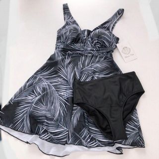 新品♡ワンピースタイプ水着2点セット♡ブラックM♡ショーツ付♡ひらひらスカート(水着)