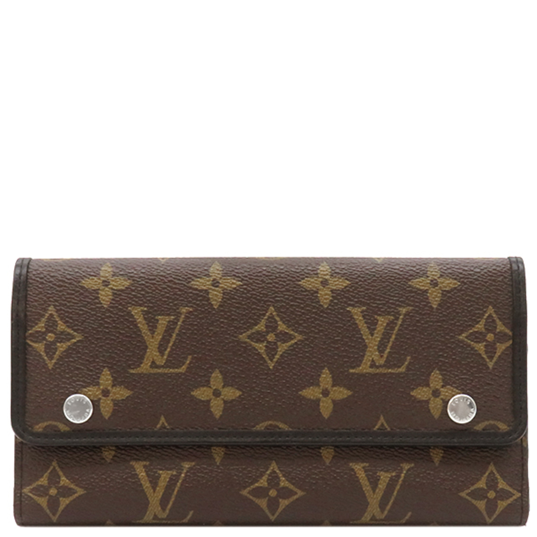 ルイヴィトン LOUIS VUITTON 長財布 ポルトフォイユ ロン モノグラムキャンバス レザー モノグラム×ブラック シルバー金具 茶 三つ折り  M60168 MI0182 【箱】【中古】