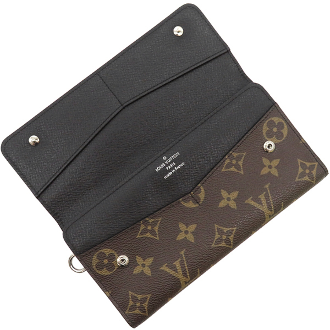 LOUIS VUITTON(ルイヴィトン)のルイヴィトン LOUIS VUITTON 長財布 ポルトフォイユ ロン モノグラムキャンバス レザー モノグラム×ブラック シルバー金具 茶 三つ折り  M60168 MI0182 【箱】【中古】 メンズのファッション小物(長財布)の商品写真