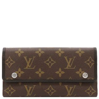 ルイヴィトン(LOUIS VUITTON)のルイヴィトン LOUIS VUITTON 長財布 ポルトフォイユ ロン モノグラムキャンバス レザー モノグラム×ブラック シルバー金具 茶 三つ折り  M60168 MI0182 【箱】【中古】(長財布)