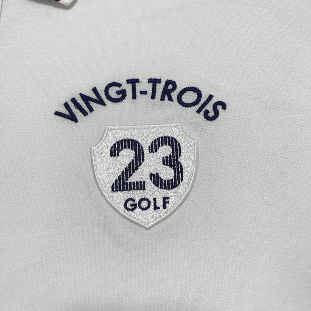 23区(ニジュウサンク)の23区ゴルフ　メンズポロシャツ 胸ワッペンロゴ　ホワイト　LL スポーツ/アウトドアのゴルフ(ウエア)の商品写真