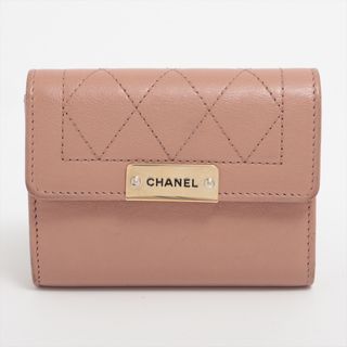 シャネル(CHANEL)のシャネル  レザー  ピンクベージュ レディース コンパクトウォレット(財布)