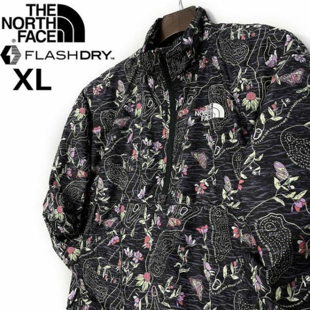 THE NORTH FACE(ザノースフェイス)のノースフェイス W ウインドパーカー US限定(XL)黒 花柄 180915 レディースのジャケット/アウター(その他)の商品写真