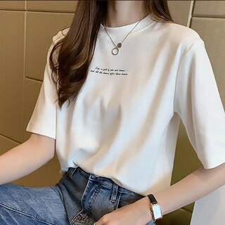 レディース tシャツ かわいい 黒白 半袖 ブランド プリントtシャツ シンプル(Tシャツ(半袖/袖なし))