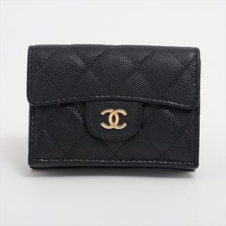 シャネル(CHANEL)のシャネル  キャビアスキン  ブラック レディース コンパクトウォレット(財布)