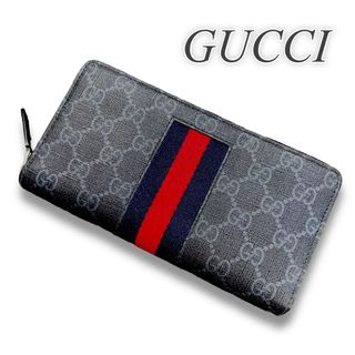 グッチ(Gucci)の美品◆GUCCI グッチ GGスプリーム PVC シェリー ラウンドジップ長財布(長財布)