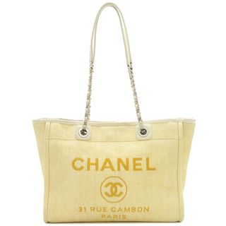 シャネル(CHANEL)のシャネル CHANEL ショルダーバッグ ドーヴィル ストロー トート ストロー レザー ベージュ系 シルバー金具 チェーンショルダー  A67001 18****** 【保存袋】【中古】(ショルダーバッグ)