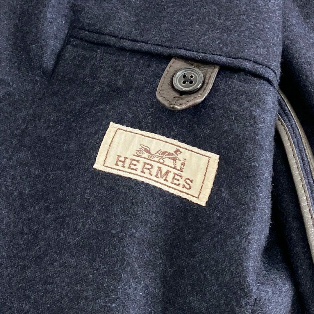 Hermes(エルメス)の46e14 イタリア製 HERMES エルメス テーラードジャケット ブレザー レザーエルボーパッチ サイズ46 ネイビー カシミヤ100％  メンズ 紳士服 メンズのジャケット/アウター(テーラードジャケット)の商品写真