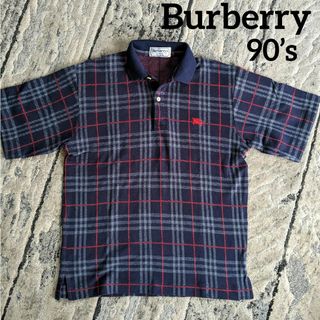 BURBERRY - バーバリー ポロシャツ　メンズ　ノバチェック　ネイビー　半袖