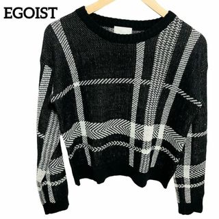 エゴイスト(EGOIST)のF11 EGOISTエゴイスト ニット 長袖 チェック柄 黒 かわいい アクリル(ニット/セーター)