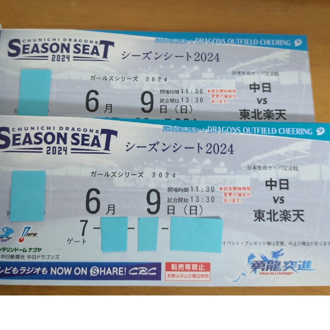 中日ドラゴンズ(チュウニチドラゴンズ)の2024.6.9(日)中日ドラゴンズVS東北楽天戦 チケットのスポーツ(野球)の商品写真