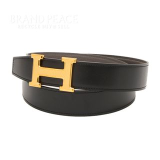 エルメス(Hermes)のエルメス Hベルト ボックスカーフ/トゴ ブラック/エタン ゴールド金具 U刻印(ベルト)