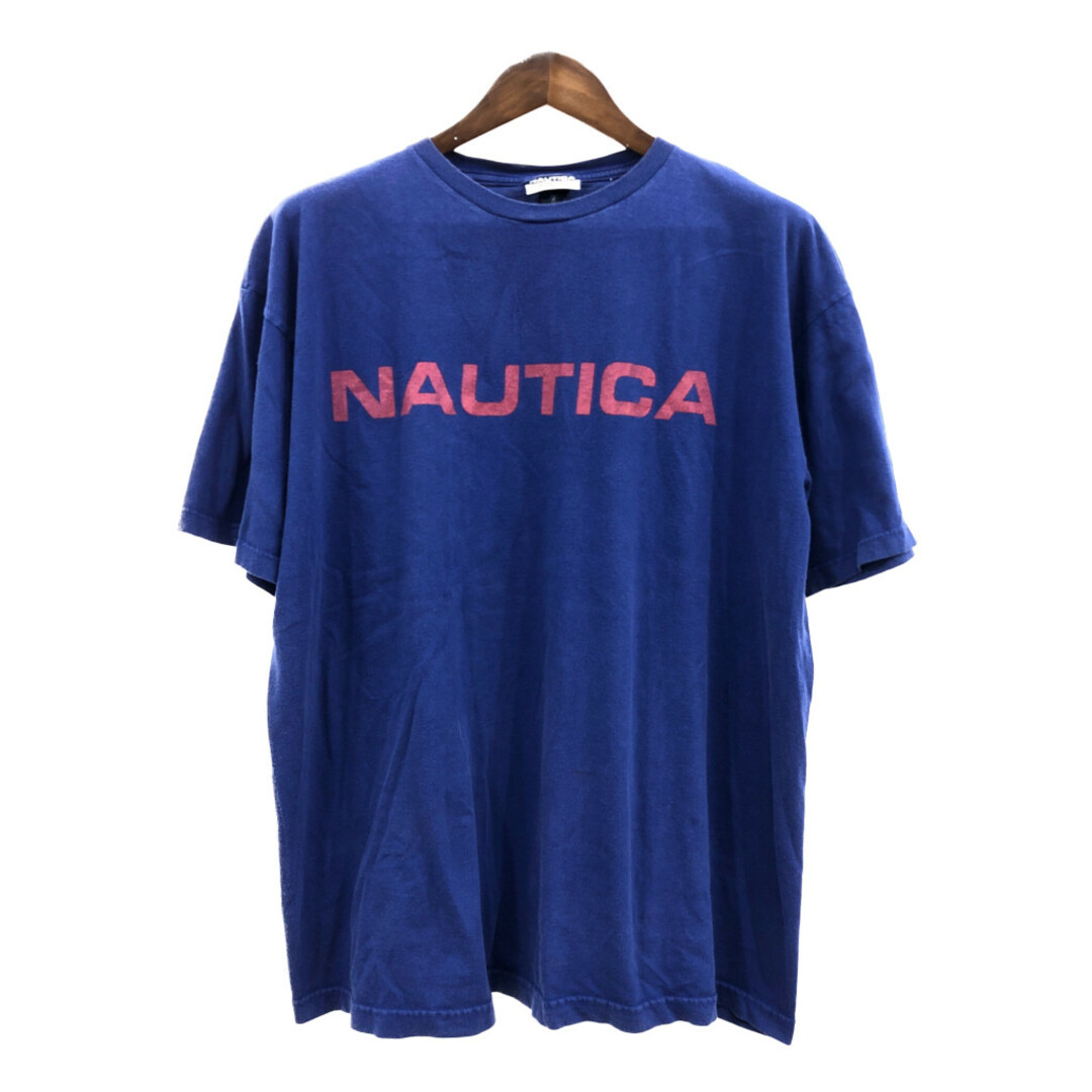 NAUTICA(ノーティカ)のUSA製 NAUTICA ノーティカ ロゴ 半袖Ｔシャツ ブルー (メンズ XL) 中古 古着 Q6480 メンズのトップス(Tシャツ/カットソー(半袖/袖なし))の商品写真