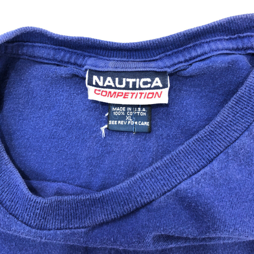 NAUTICA(ノーティカ)のUSA製 NAUTICA ノーティカ ロゴ 半袖Ｔシャツ ブルー (メンズ XL) 中古 古着 Q6480 メンズのトップス(Tシャツ/カットソー(半袖/袖なし))の商品写真