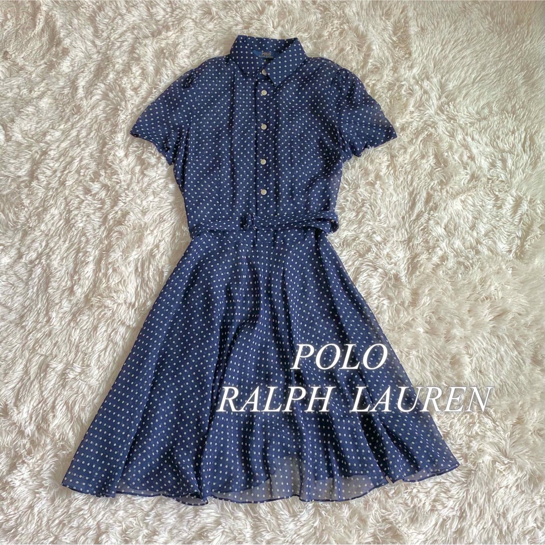 POLO RALPH LAUREN(ポロラルフローレン)の美品 ポロラルフローレン シルク100 ドット柄 半袖 フレアワンピース レディースのワンピース(ひざ丈ワンピース)の商品写真