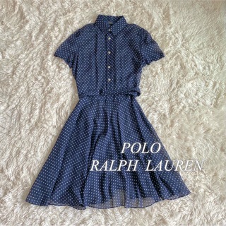 POLO RALPH LAUREN - 美品 ポロラルフローレン シルク100 ドット柄 半袖 フレアワンピース