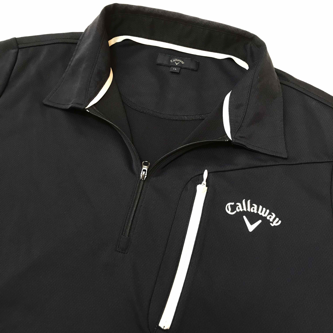 Callaway(キャロウェイ)のキャロウェイ　ネイビー　ロゴ　ハーフジップ　半袖シャツ　ポロシャツ LL 極美品 スポーツ/アウトドアのゴルフ(ウエア)の商品写真