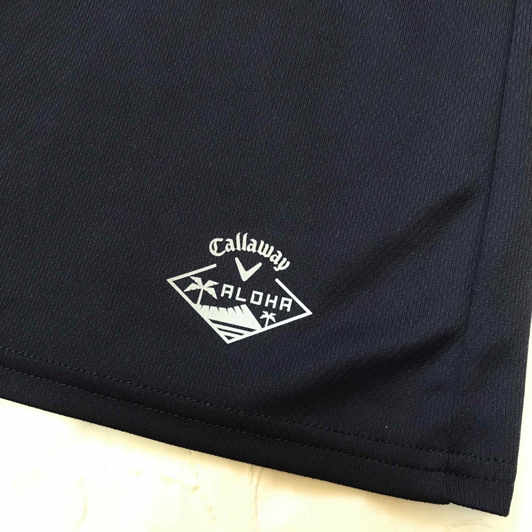 Callaway(キャロウェイ)のキャロウェイ　ネイビー　ロゴ　ハーフジップ　半袖シャツ　ポロシャツ LL 極美品 スポーツ/アウトドアのゴルフ(ウエア)の商品写真