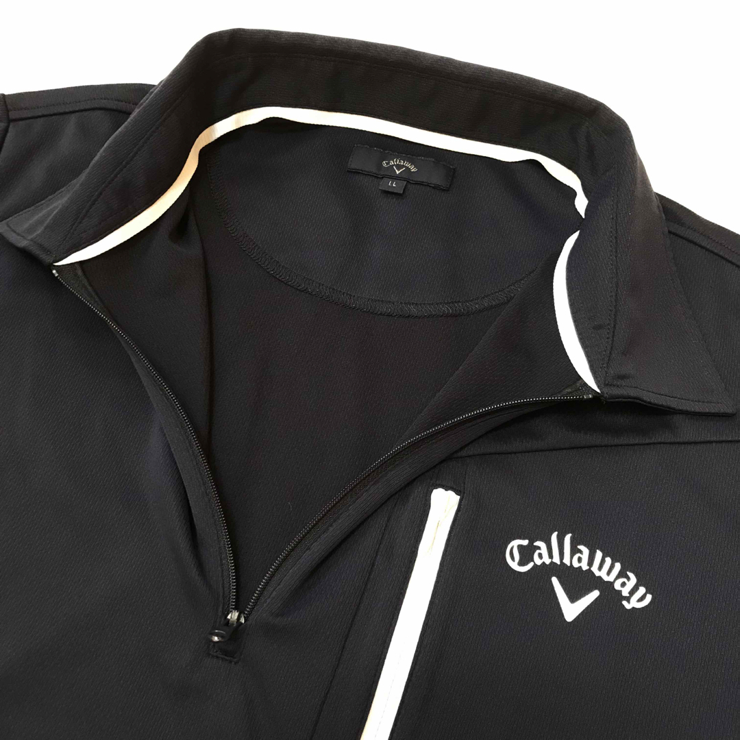 Callaway(キャロウェイ)のキャロウェイ　ネイビー　ロゴ　ハーフジップ　半袖シャツ　ポロシャツ LL 極美品 スポーツ/アウトドアのゴルフ(ウエア)の商品写真