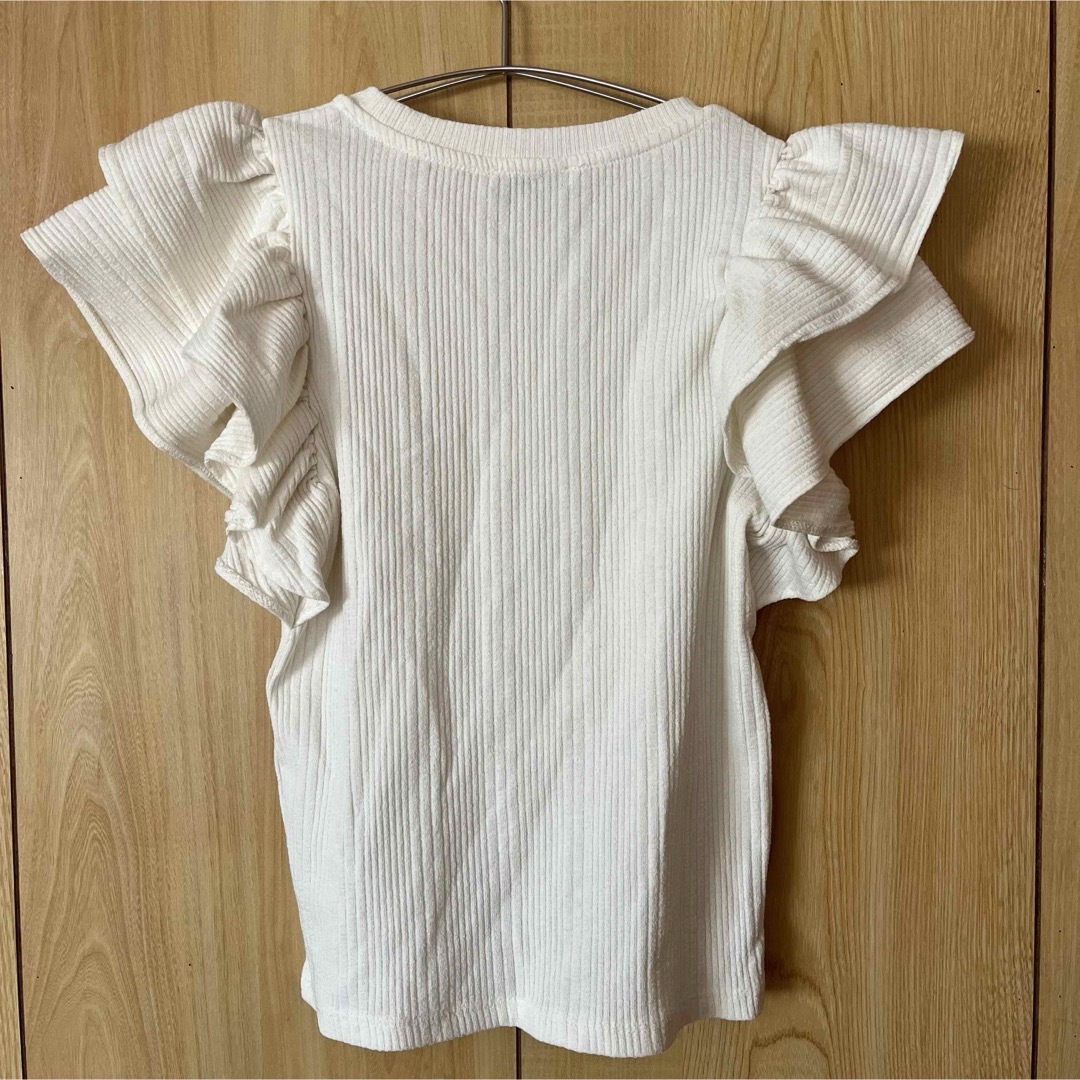 ZARA(ザラ)のZARA ザラ フリルリブトップス S ホワイト レディースのトップス(Tシャツ(半袖/袖なし))の商品写真