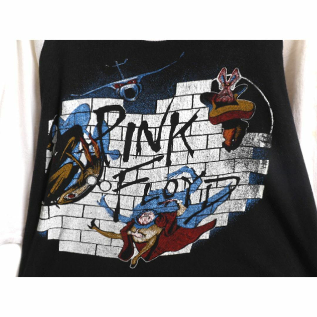 パキ綿 80s ★ ピンクフロイド ツアー プリント ベースボール Tシャツ メンズ S / 80年代 ヴィンテージ PINK FLOYD 当時物 バンド ラグラン メンズのトップス(Tシャツ/カットソー(七分/長袖))の商品写真