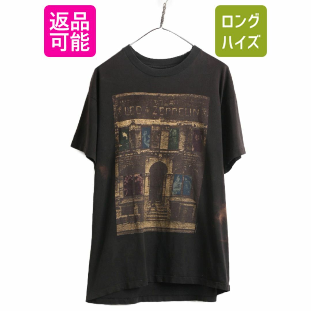 80s 90s USA製 ★ レッド ツェッペリン プリント Tシャツ メンズ XL ヴィンテージ Led Zeppelin オフィシャル バンド シングルステッチ 黒 メンズのトップス(Tシャツ/カットソー(半袖/袖なし))の商品写真