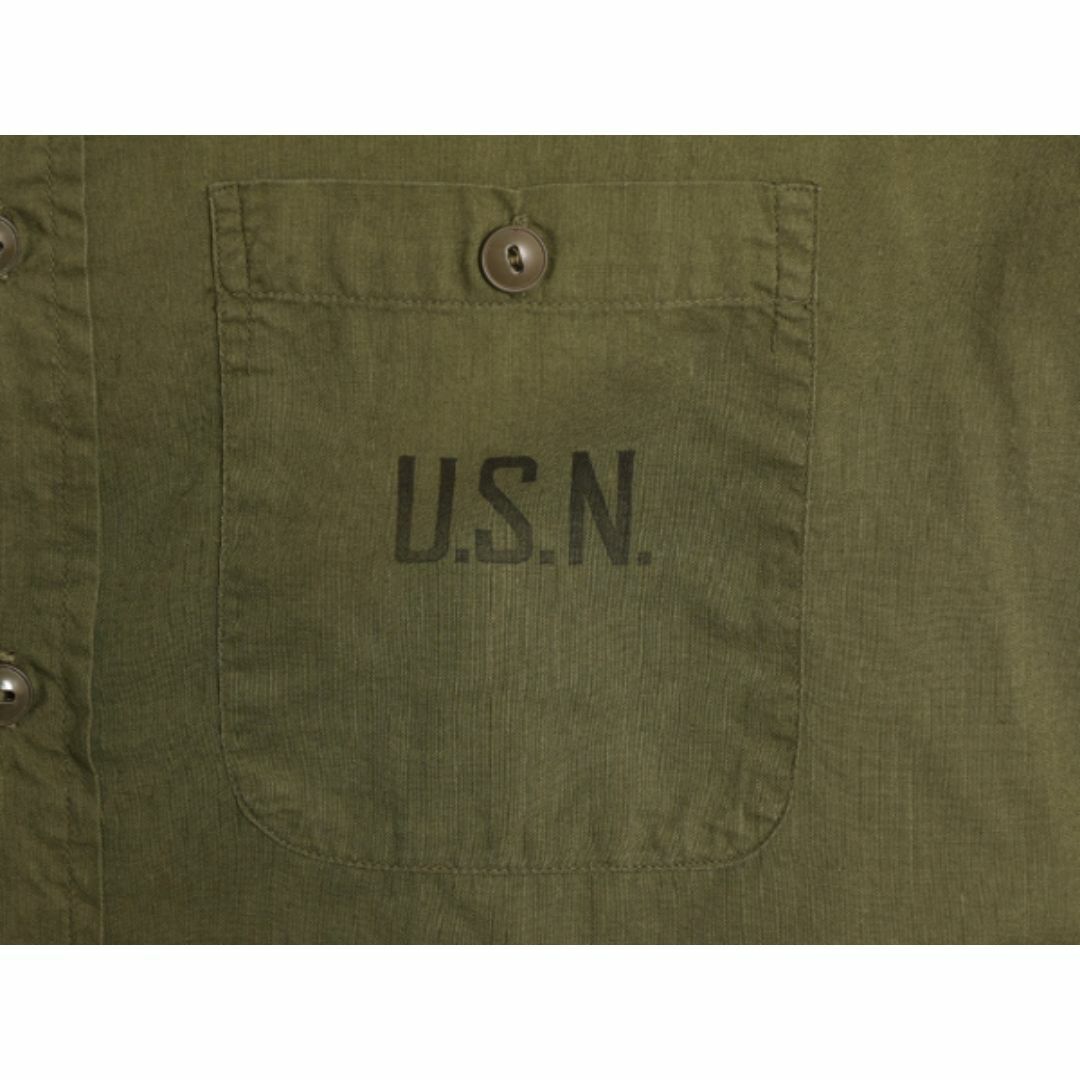 40s ★ 米軍実物 USN ネイビー N-3 コットン ポプリン ユーティリティ シャツ メンズ M ヴィンテージ ミリタリー 軍物 ステンシル マチ付き メンズのトップス(シャツ)の商品写真