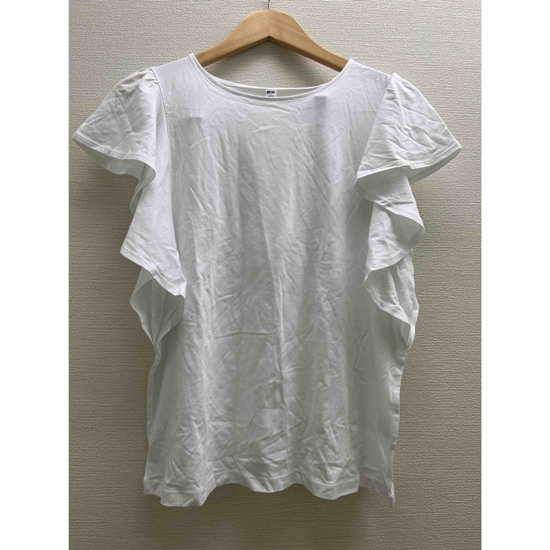 UNIQLO(ユニクロ)のユニクロ　フリルスリーブT ホワイト　L 241-192305 メンズのトップス(Tシャツ/カットソー(半袖/袖なし))の商品写真
