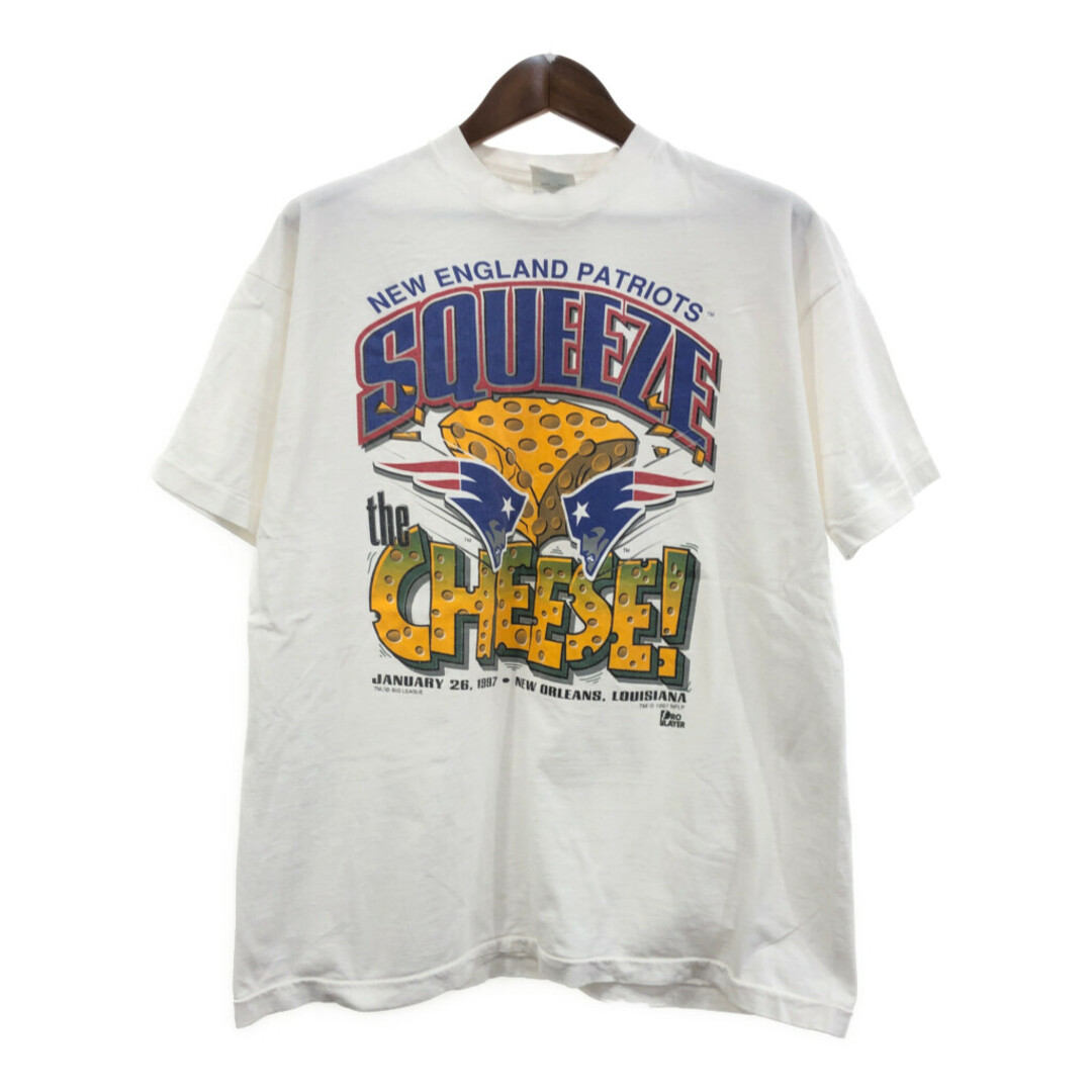 90年代 USA製 PRO PLAYER プロプレイヤー NFL ニューイングランド・ペイトリオッツ 半袖Ｔシャツ ホワイト (メンズ XL) 中古 古着 Q6493 メンズのトップス(Tシャツ/カットソー(半袖/袖なし))の商品写真