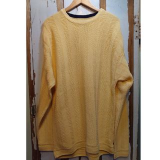 ☆US古着イエロー/コットンニット/ニットカットソー/XL(ニット/セーター)