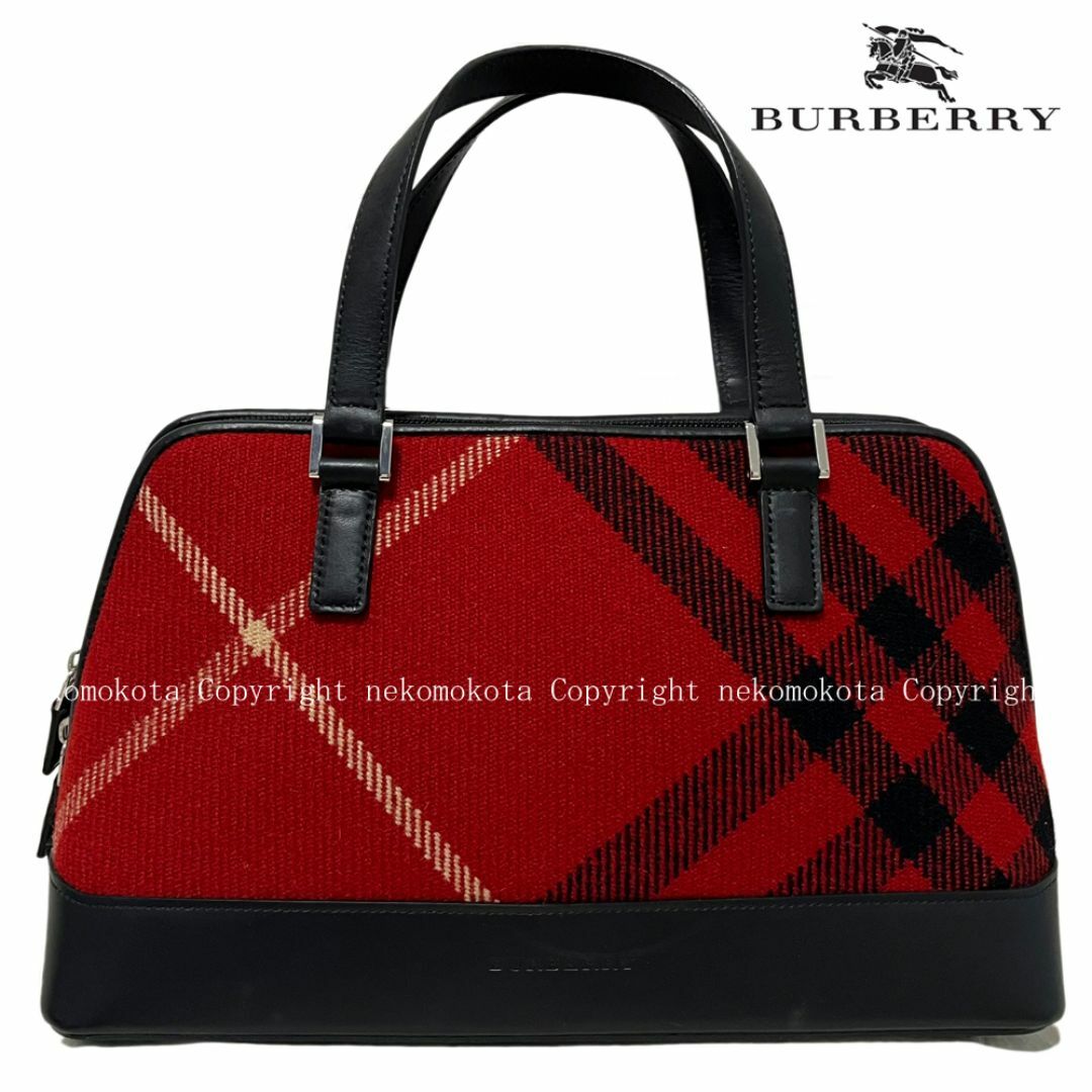 BURBERRY(バーバリー)のバーバリー ウール チェック ハンドバッグ 赤 レディース BURBERRY レディースのバッグ(ハンドバッグ)の商品写真