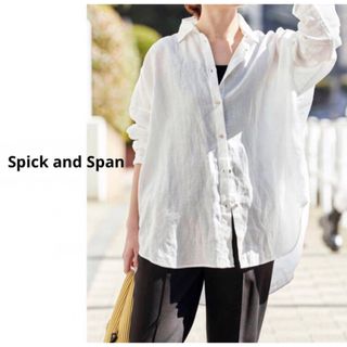 スピックアンドスパン(Spick & Span)の今季　Spick and Span  80リネンカシュクールビッグシャツ　白(シャツ/ブラウス(長袖/七分))