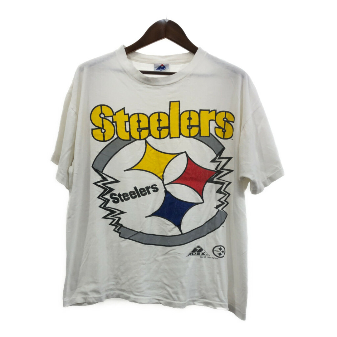 90年代 USA製 NFL ピッツバーグ・スティーラーズ 半袖Ｔシャツ プロチーム ロゴ ホワイト (メンズ XL) 中古 古着 Q6495 メンズのトップス(Tシャツ/カットソー(半袖/袖なし))の商品写真