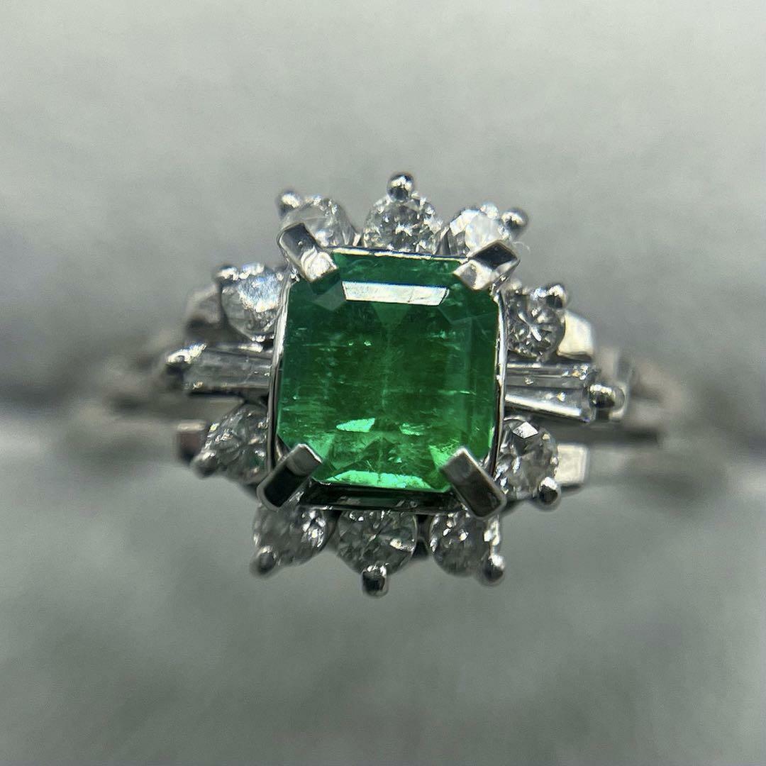 JD331★高級 コロンビア産エメラルド0.45ct ダイヤ pt リング 鑑付 レディースのアクセサリー(リング(指輪))の商品写真