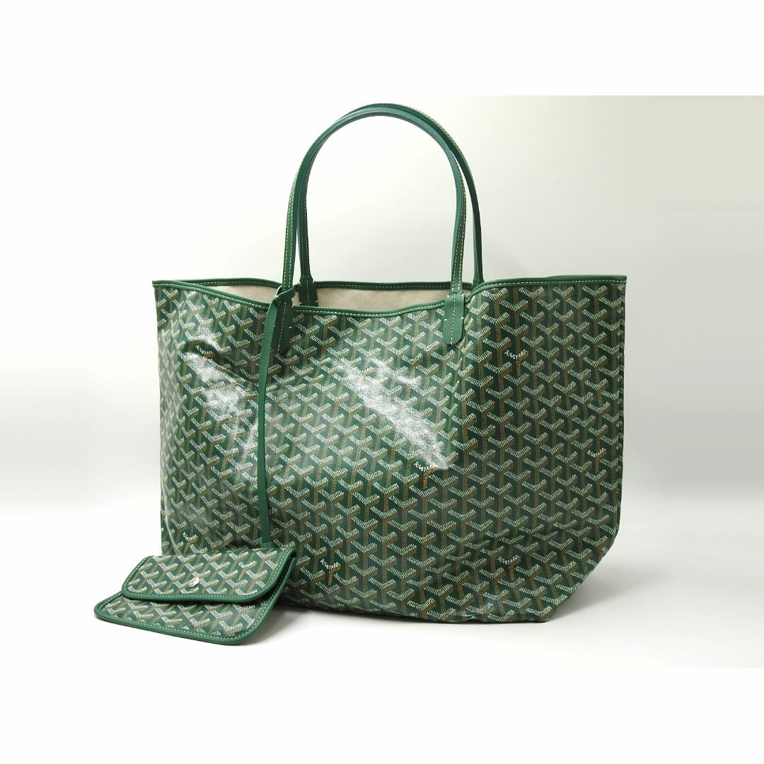 GOYARD(ゴヤール)のGOYARD ゴヤール サンルイGM トートバッグ ショルダーバッグ PVC キャンバス レザー グリーン ポーチ付き【中古】 レディースのバッグ(トートバッグ)の商品写真