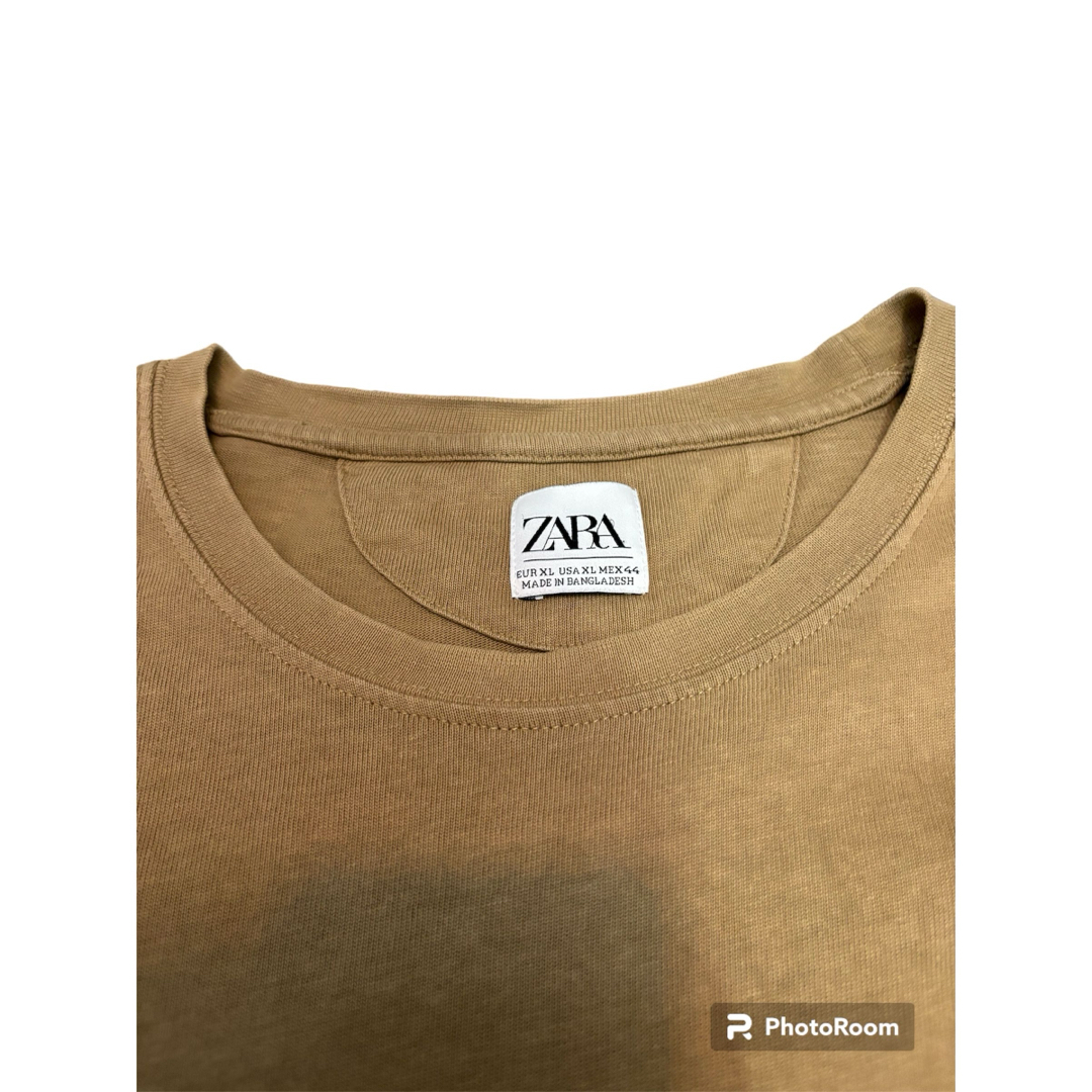 ZARA(ザラ)のZARA ザラ　 Tシャツ 半袖 無地 コットン　ブラウン　ＸＬ メンズのトップス(Tシャツ/カットソー(半袖/袖なし))の商品写真