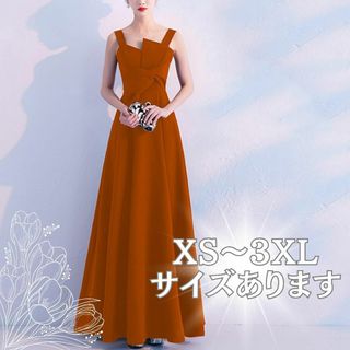 ウェディングドレス パーティ　結婚式　韓国風　ブライズメイド テラコッタオレンジ(ロングドレス)