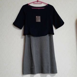 新品未使用　半袖カットソーワンピース　上品　切り替え　可愛い　楽チン　(M)(ひざ丈ワンピース)