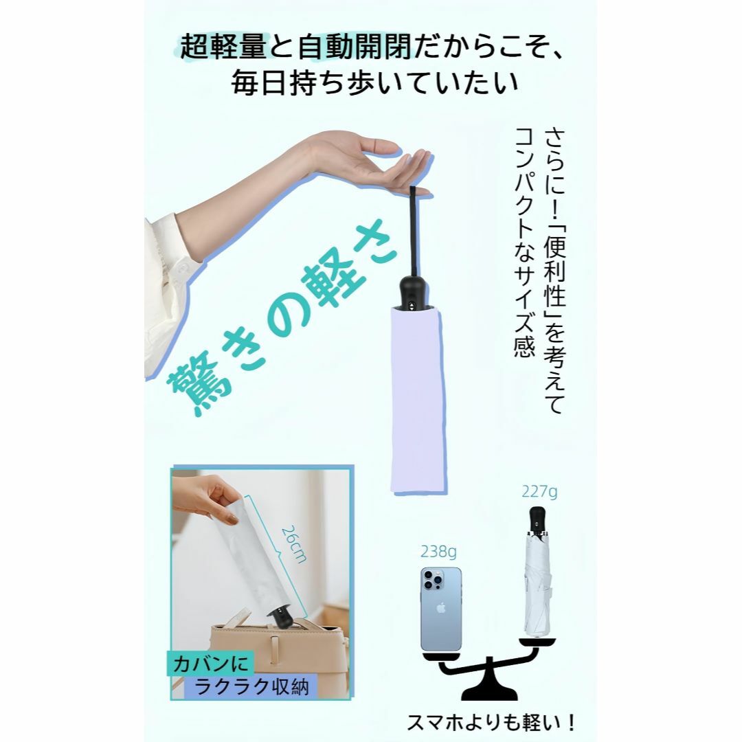 【色: パープル】日傘 超軽量 ワンタッチ自動開閉 折りたたみ傘 UVカット 遮 レディースのファッション小物(その他)の商品写真