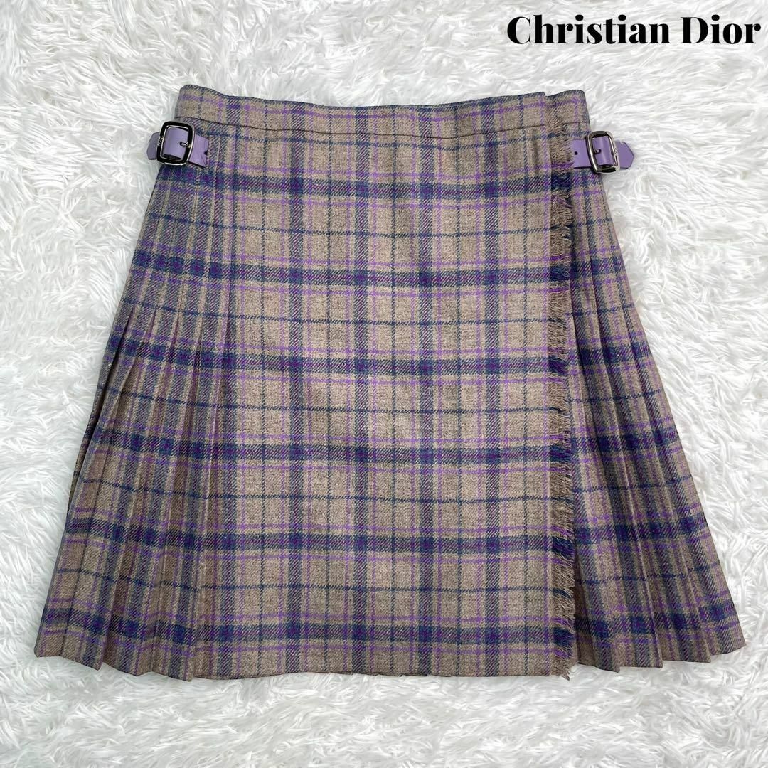 Christian Dior(クリスチャンディオール)の【美品】Christian Dior ディオール チェック プリーツ スカート レディースのスカート(ひざ丈スカート)の商品写真