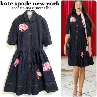 ケイトスペードニューヨーク(kate spade new york)のケイトスペードニューヨーク/極美品/インディゴ/シャツワンピース/薔薇/(ひざ丈ワンピース)