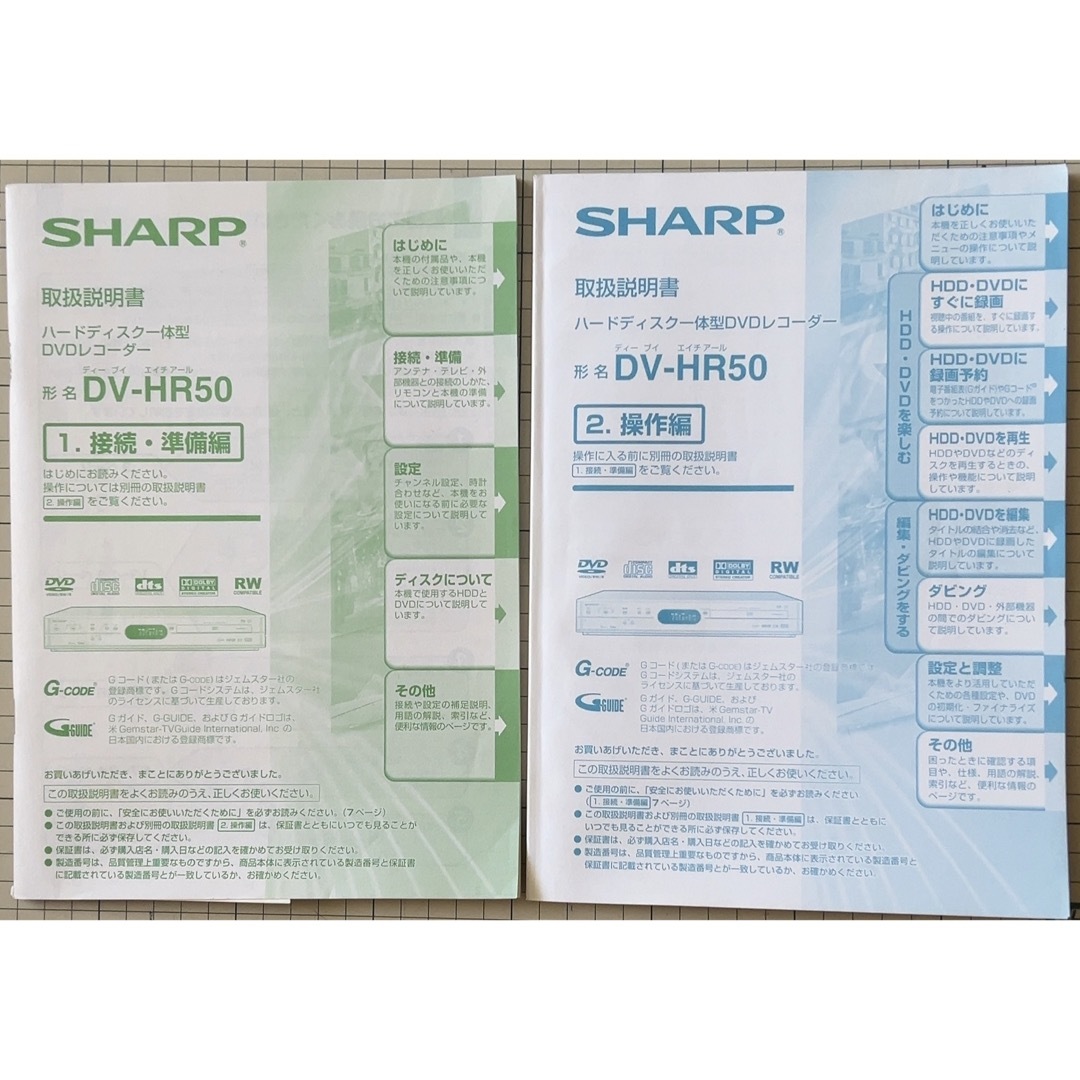 SHARP(シャープ)のSHARP シャープ DVDレコーダー DV-HR50 取扱説明書 スマホ/家電/カメラのテレビ/映像機器(その他)の商品写真